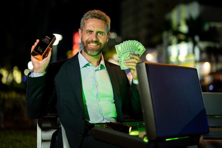 Dealer live casino yang profesional sedang membagikan kartu dalam permainan blackjack langsung